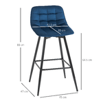 HOMCOM-Set-2-Sgabelli-da-Bar-con-Schienale-e-Poggiapiedi-Sedie-Imbottite-Alte-per-Salotto-o-Cucina-Stile-Nordico-Metallo-e-Velluto-Blu-45x47x88cm