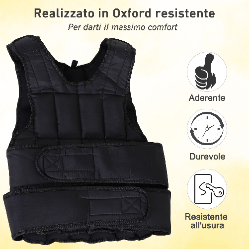 HOMCOM-Giubbotto-Zavorrato-20kg-Unisex-38-Pesi-Singoli-Imbottitura-Chiusure-con-Velcro-Nero