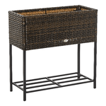 Outsunny Letto per Orto Rialzato, Fioriera Effetto Vimini con Ripiano, Aiuola Rialzata per Esterni e Interni, Marrone (70cm x 30cm x 70cm)