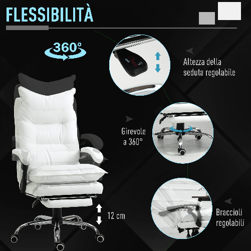 Vinsetto-Poltrona-da-Ufficio-in-Similpelle-Bianca-Altezza-Regolabile-con-Schienale-Reclinabile-155--e-Poggiapiedi