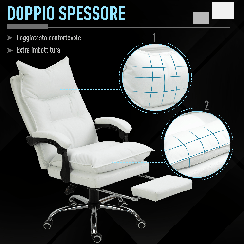 Vinsetto-Poltrona-da-Ufficio-in-Similpelle-Bianca-Altezza-Regolabile-con-Schienale-Reclinabile-155--e-Poggiapiedi