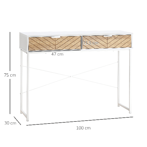 HOMCOM-Consolle-Moderna-per-Ingresso-e-Soggiorno-con-2-Cassetti-in-Metallo-100x30x75cm---Bianco