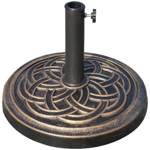 Outsunny-Base-per-Ombrellone-Rotonda-da-12kg-in-Resina-con-Decorazione-per-Pali-da-38mm-e-48mm--45x33cm-Bronzo