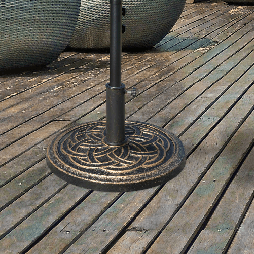 Outsunny-Base-per-Ombrellone-Rotonda-da-12kg-in-Resina-con-Decorazione-per-Pali-da-38mm-e-48mm--45x33cm-Bronzo