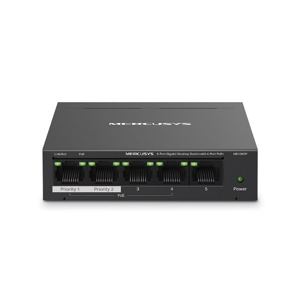 Mercusys-MS105GP-switch-di-rete-Gigabit-Ethernet--10-100-1000--Supporto-Power-over-Ethernet--PoE--Nero