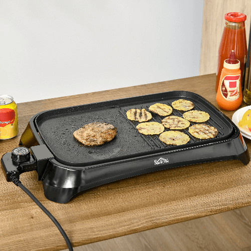 HOMCOM-Griglia-Elettrica-1600W-Antiaderente-con-2-Piastre-Temperatura-90-200--e-Vassoio-Raccogli-grasso