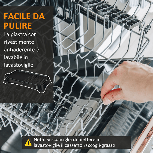 HOMCOM-Griglia-Elettrica-1600W-Antiaderente-con-2-Piastre-Temperatura-90-200--e-Vassoio-Raccogli-grasso