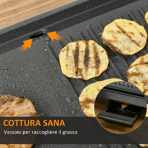 HOMCOM-Griglia-Elettrica-1600W-Antiaderente-con-2-Piastre-Temperatura-90-200--e-Vassoio-Raccogli-grasso