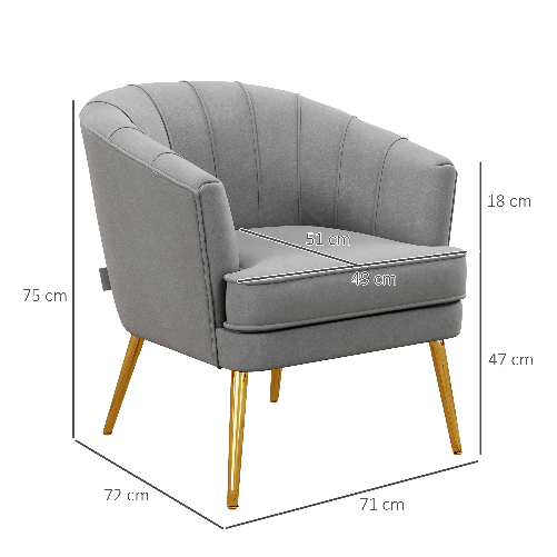 HOMCOM-Poltrona-in-Velluto-Imbottita-con-Gambe-Dorate-in-Poliestere-e-Acciaio-71x72x75cm-Grigio