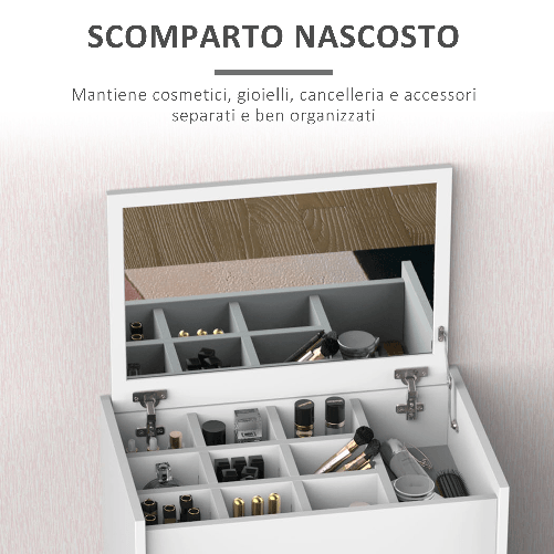 HOMCOM-Tavolo-da-Trucco-con-Sgabello-Vano-Contenitore--10-Scomparti--Specchio-Richiudibile-MDF-Bianco-60-2-x-40-2-x-79cm