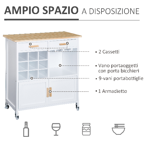 HOMCOM--Mobiletto-da-Cucina-con-RuotePortabottiglie-e-Porta-Bicchieri-in-Bambu