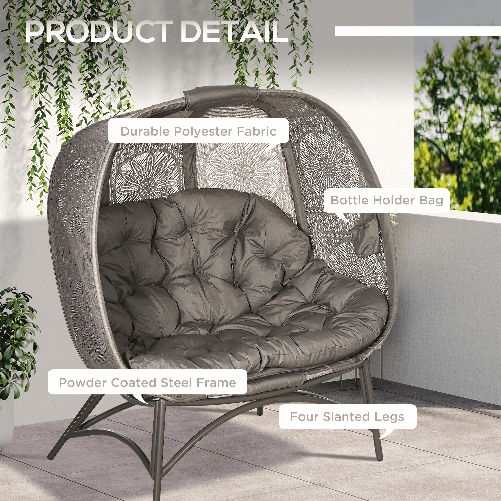 Outsunny-Lettino-da-Giardino-2-Posti-con-Copertura-Decorata-e-Cuscino-Spesso-126x75x142-cm-Marrone
