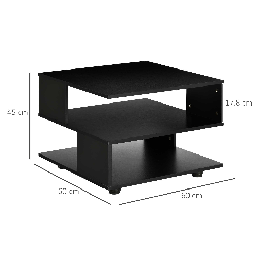 HOMCOM-Tavolino-da-Caffe-Asimmetrico-in-Legno-con-Ripiani-e-Piedini-Regolabili-60x60x45cm-Nero