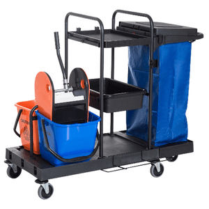 HOMCOM Carrello Pulizie Professionale Multiuso con 2 Secchi Capacità 18L e Ruote, Blu