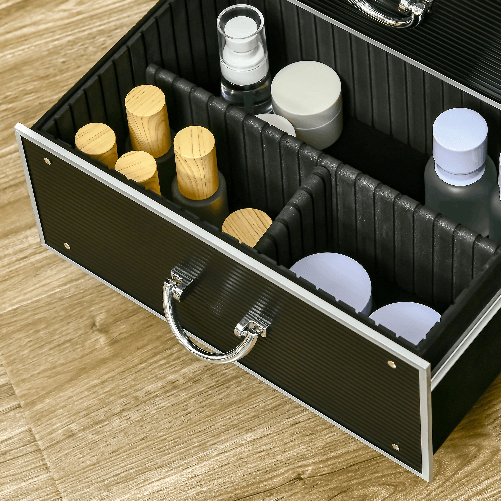 HOMCOM-Trolley-Valigetta-Porta-Trucchi-Professionale-Blocco-con-2-Chiavi-e-Ruote-Nero-36x23x52cm