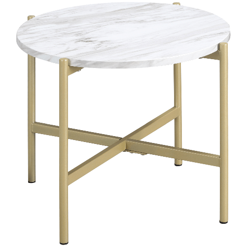 HOMCOM-Tavolino-da-Caffe-con-Piano-d-Appoggio-Effetto-Marmo-e-Struttura-in-Metallo-Dorato--55x45cm-Bianco