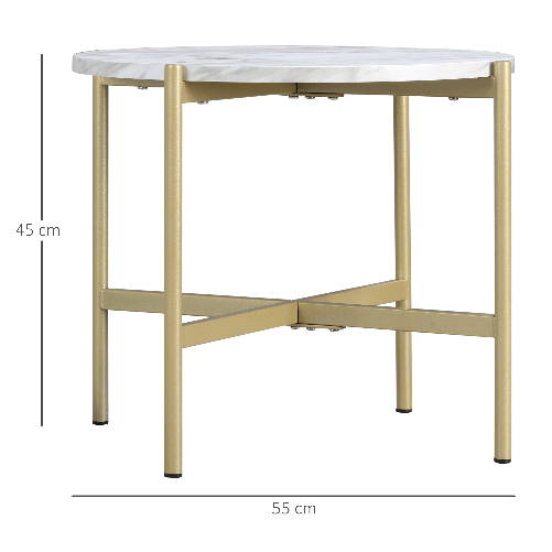 HOMCOM-Tavolino-da-Caffe-con-Piano-d-Appoggio-Effetto-Marmo-e-Struttura-in-Metallo-Dorato--55x45cm-Bianco