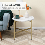 HOMCOM-Tavolino-da-Caffe-con-Piano-d-Appoggio-Effetto-Marmo-e-Struttura-in-Metallo-Dorato--55x45cm-Bianco