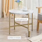 HOMCOM-Tavolino-da-Caffe-con-Piano-d-Appoggio-Effetto-Marmo-e-Struttura-in-Metallo-Dorato--55x45cm-Bianco