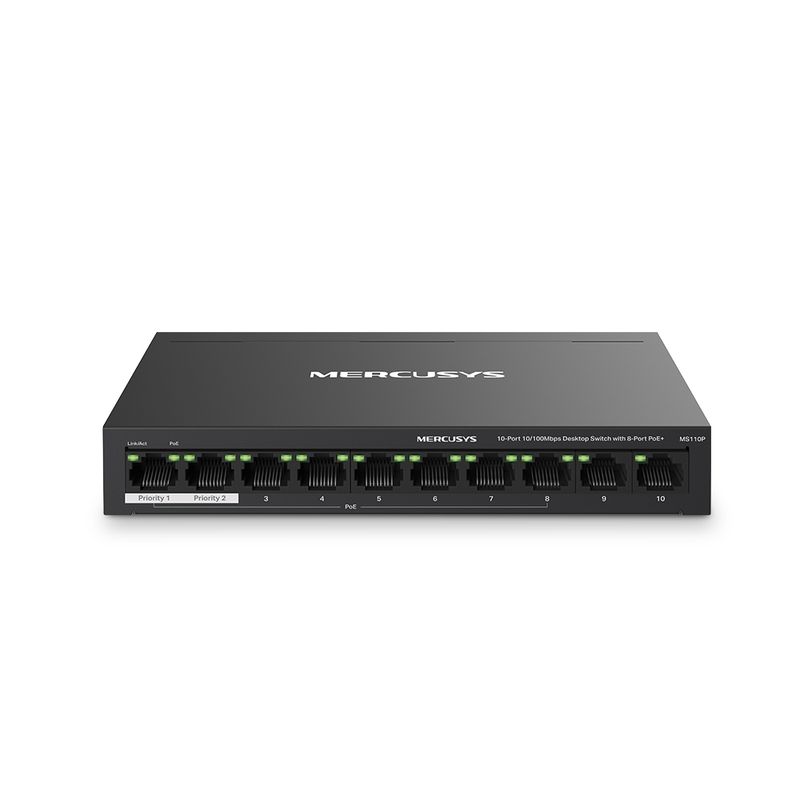 Mercusys-MS110P-switch-di-rete-Gestito-Fast-Ethernet--10-100--Supporto-Power-over-Ethernet--PoE--Nero