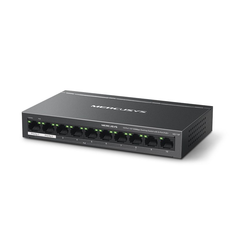 Mercusys-MS110P-switch-di-rete-Gestito-Fast-Ethernet--10-100--Supporto-Power-over-Ethernet--PoE--Nero