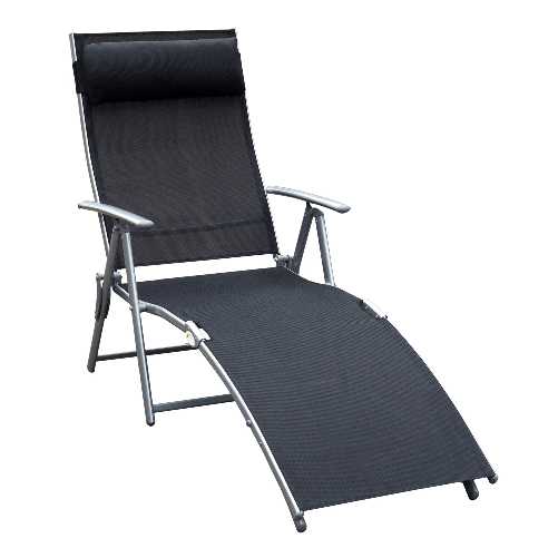 Outsunny Sdraio da Giardino Pieghevole con Cuscino, Schienale con 7 Reclinazioni, 137x63.5x100.5cm, Nero