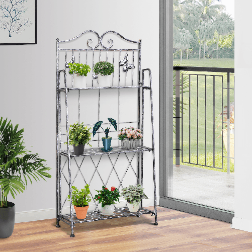 Outsunny-Fioriera-a-Scaffale-a-3-Ripiani-da-Giardino-Balcone-interno-Grigio-Argento-44-x-25-x96-cm