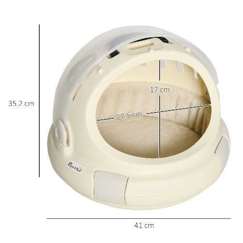 PawHut-Trasportino-Cuccia-per-Gatti-Rotondo-con-Peluche-Interno-e-Fermo--41x35-2cm-Beige