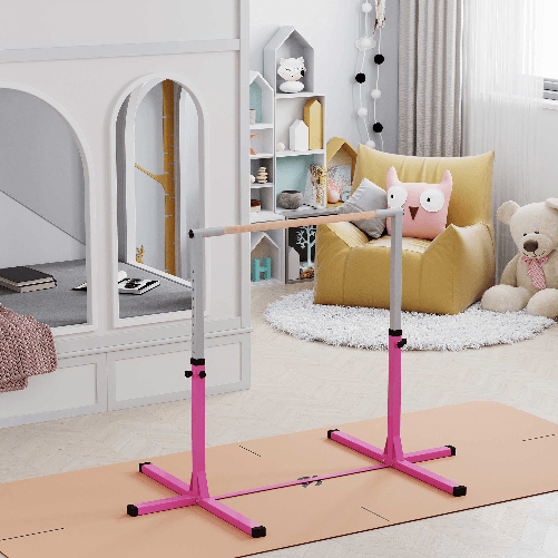 HOMCOM-Sbarra-per-Ginnastica-Artistica-o-Danza-Classica-Regolabile-in-Altezza--92-150-cm--per-Bambini-Max--75-kg-Rosa