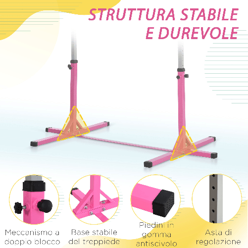 HOMCOM-Sbarra-per-Ginnastica-Artistica-o-Danza-Classica-Regolabile-in-Altezza--92-150-cm--per-Bambini-Max--75-kg-Rosa