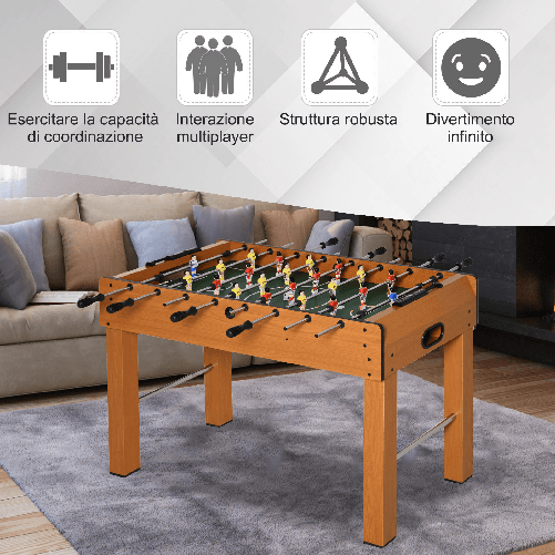 HOMCOM-Calcio-Balilla-Professionale-per-Adulti-e-Bambini-in-MDF-Tavolo-da-Biliardo-Billiardino-con-2-Palline-Segnapunti-e-22-Giocatori-122x61x80-7cm