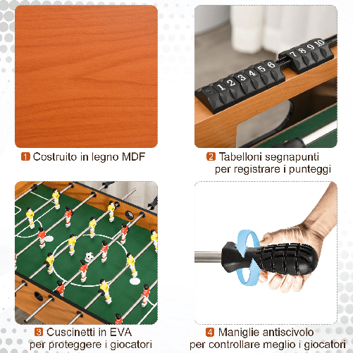 HOMCOM-Calcio-Balilla-Professionale-per-Adulti-e-Bambini-in-MDF-Tavolo-da-Biliardo-Billiardino-con-2-Palline-Segnapunti-e-22-Giocatori-122x61x80-7cm