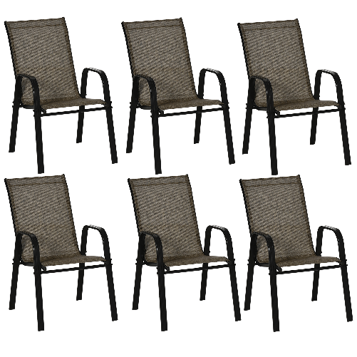 Outsunny-Sedie-da-Giardino-Set-6-Pezzi-Sedie-da-Esterno-Impilabili-in-Metallo-e-Tessuto-Traspirante-Marrone