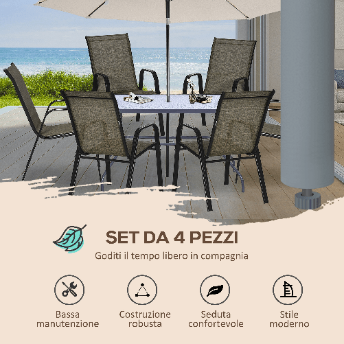 Outsunny-Sedie-da-Giardino-Set-6-Pezzi-Sedie-da-Esterno-Impilabili-in-Metallo-e-Tessuto-Traspirante-Marrone
