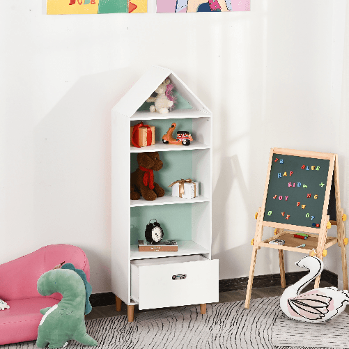 HOMCOM-Libreria-Scaffale-Portagiochi-per-Cameretta-con-1-Cassetto-e-4-Ripiani-Bianco-e-Azzurro