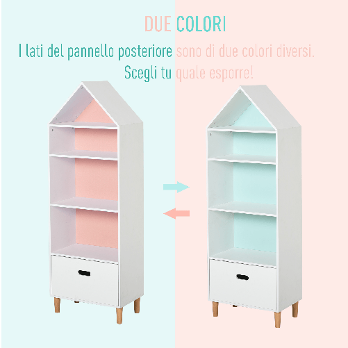 HOMCOM-Libreria-Scaffale-Portagiochi-per-Cameretta-con-1-Cassetto-e-4-Ripiani-Bianco-e-Azzurro