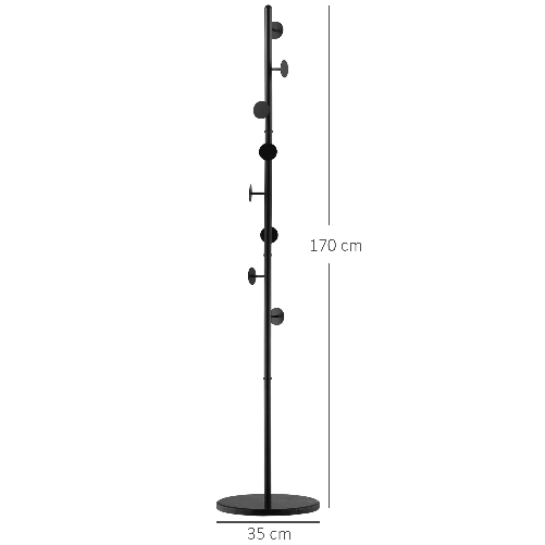HOMCOM-Appendiabiti-da-Terra-con-8-Ganci-Attaccapanni-per-Ingresso-e-Camera-da-Letto-in-Acciaio-con-Base-in-Marmo-35x35x170cm-Nero