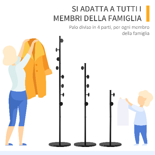 HOMCOM-Appendiabiti-da-Terra-con-8-Ganci-Attaccapanni-per-Ingresso-e-Camera-da-Letto-in-Acciaio-con-Base-in-Marmo-35x35x170cm-Nero