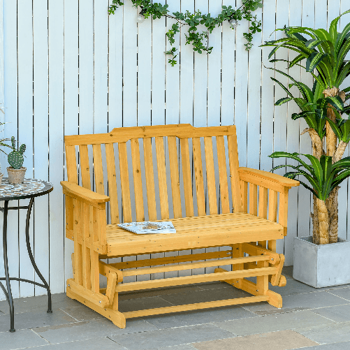 Outsunny-Panchina-a-Dondolo-da-Giardino-e-Terrazza-per-2-Persone-con-Braccioli-124x76x95cm-Legno-Naturale