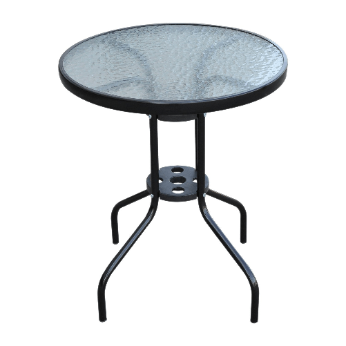 Outsunny-Tavolino-In-Ferro-Rotondo-con-Piano-in-Vetro-Temperato-Nero--60x70cm