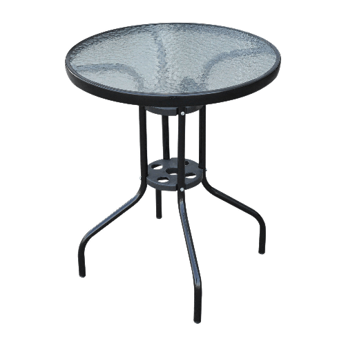 Outsunny-Tavolino-In-Ferro-Rotondo-con-Piano-in-Vetro-Temperato-Nero--60x70cm