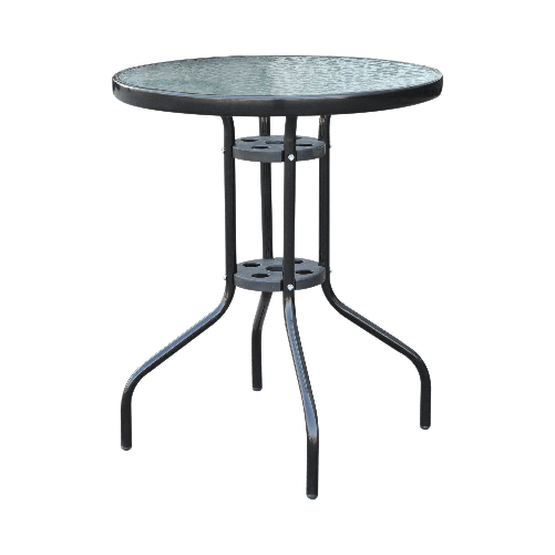 Outsunny-Tavolino-In-Ferro-Rotondo-con-Piano-in-Vetro-Temperato-Nero--60x70cm