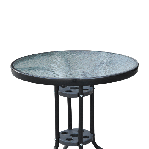 Outsunny-Tavolino-In-Ferro-Rotondo-con-Piano-in-Vetro-Temperato-Nero--60x70cm