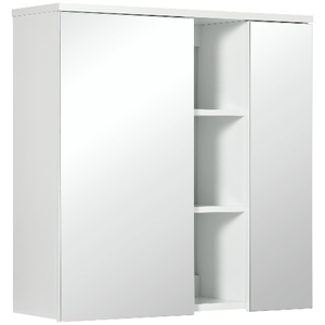 kleankin Armadietto Specchiera Bagno 2 Ante con Ripiani Aperti e Mensole Regolabili, 60x20x61cm, Bianco