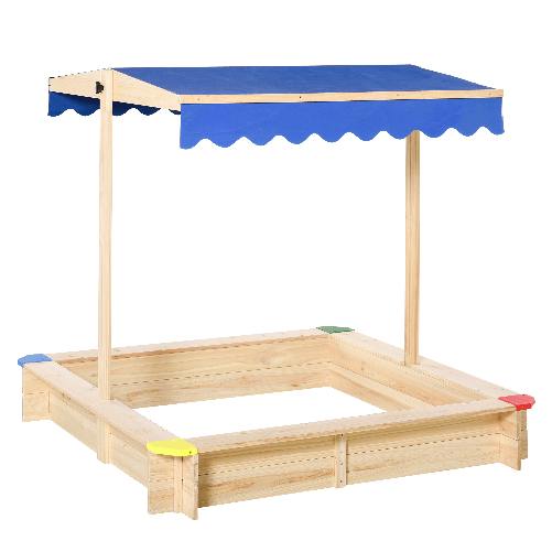 Outsunny-Sabbiera-per-Bambini-in-Legno-con-Panca-e-Tettuccio-Parasole-Regolabile-120x120x120cm