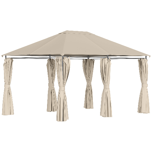 Outsunny Gazebo da Giardino 4x3m con 6 Tende Rimovibili, Struttura in Metallo e Telo in Poliestere Beige