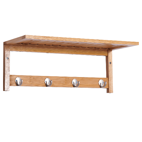 HOMCOM-Attaccapanni-a-Parete-Mensola-Appendiabiti-in-Bambu-50x17x20cm