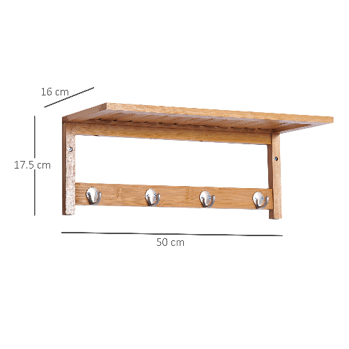 HOMCOM-Attaccapanni-a-Parete-Mensola-Appendiabiti-in-Bambu-50x17x20cm