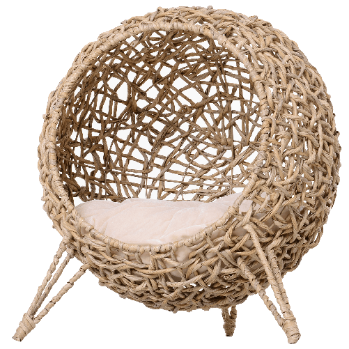 PawHut-Cesta-Rialzata-per-Gatti-Fino-a-10kg-Cuccia-per-Animali-Domestici-in-Rattan-PE-Color-Legno---52x58cm-