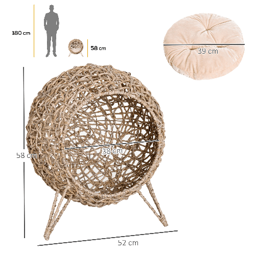 PawHut-Cesta-Rialzata-per-Gatti-Fino-a-10kg-Cuccia-per-Animali-Domestici-in-Rattan-PE-Color-Legno---52x58cm-